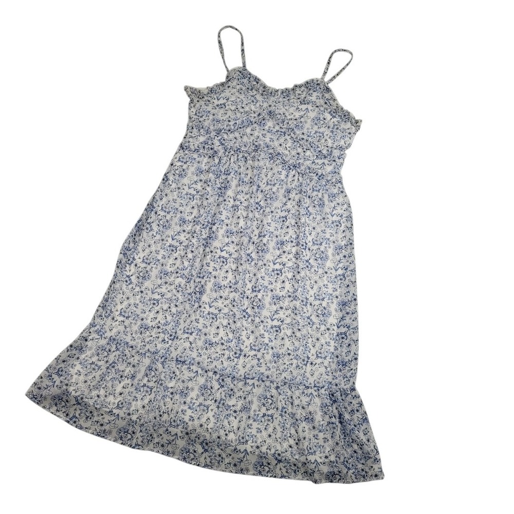 No Boundaries Womens Micro Floral Ruffle Midi Sundress XL White Blue Cottagecore